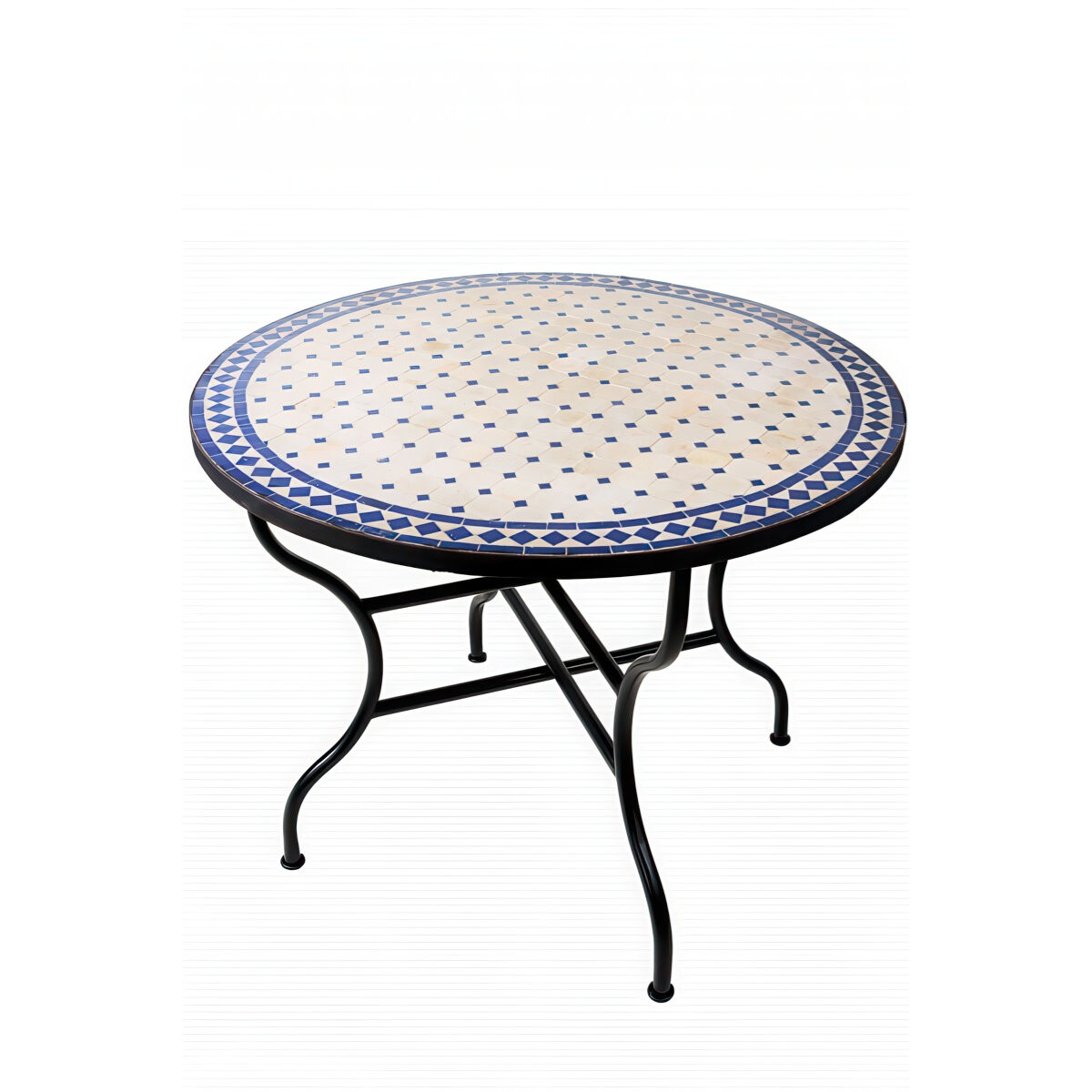 Table en mosaïque marocaine Marrakech beige et bleu 100