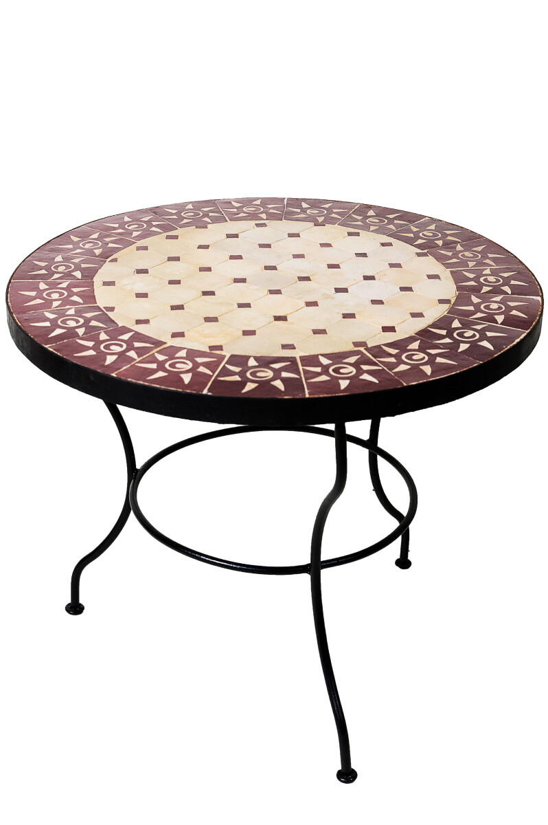 Table en mosaïque marocaine « Soleil » beig