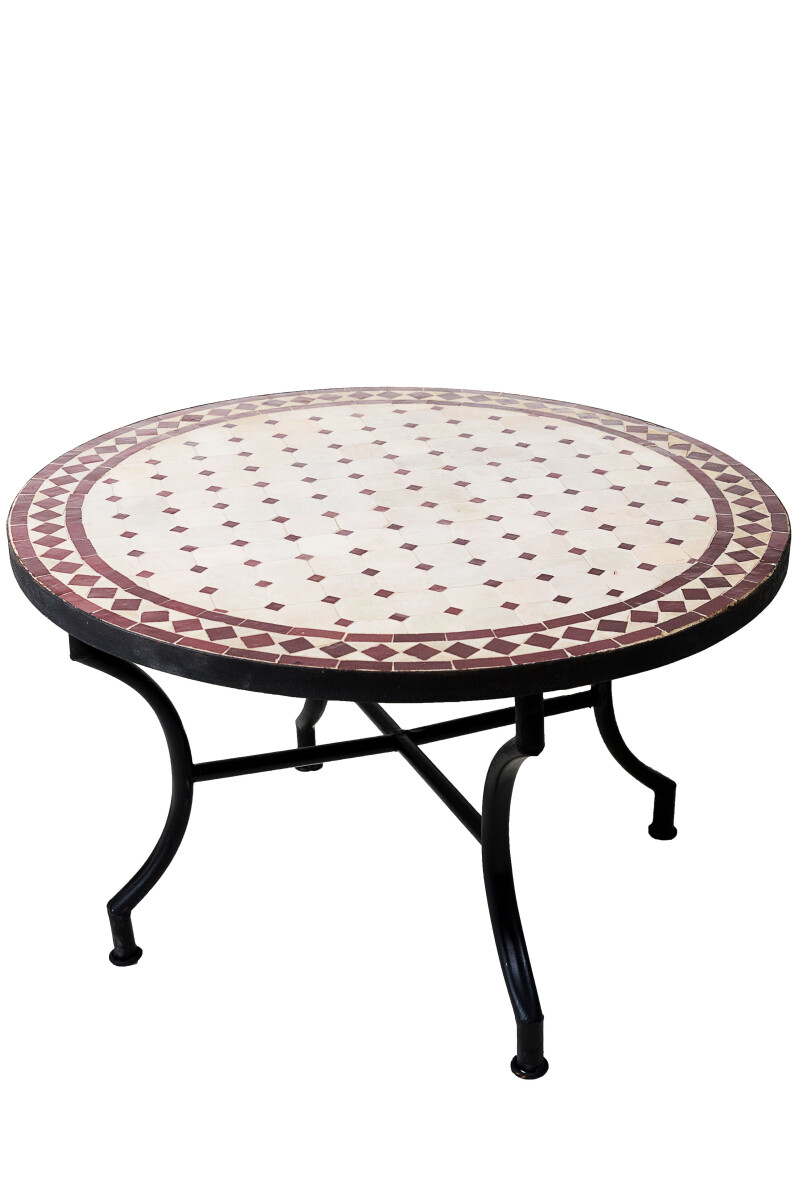 Table en mosaïque marocaine Marrakech, beige et bordeau