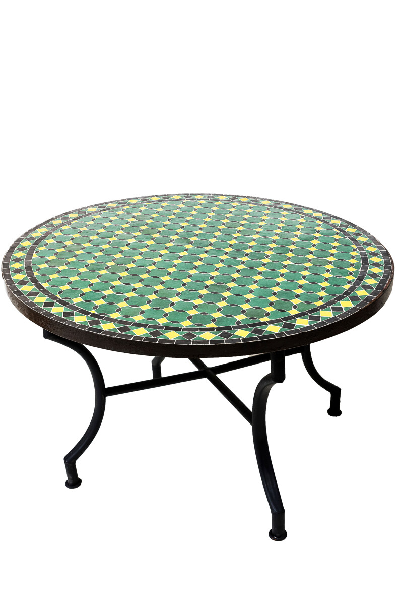 Table en mosaïque marocaine Giralda, vert, jaune et noi